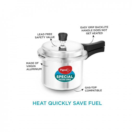 Pigeon By Stovekraft Special Aluminium Pressure Cooker Combo with Outer Lid Gas Stove Compatible 2 3 5 Litre Capacity for Healthy Cooking Silver