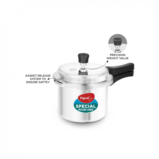 Pigeon By Stovekraft Special Aluminium Pressure Cooker Combo with Outer Lid Gas Stove Compatible 2 3 5 Litre Capacity for Healthy Cooking Silver