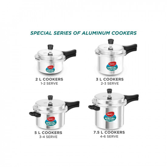 Pigeon By Stovekraft Special Aluminium Pressure Cooker Combo with Outer Lid Gas Stove Compatible 2 3 5 Litre Capacity for Healthy Cooking Silver
