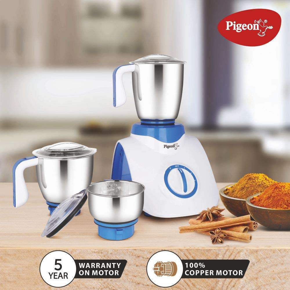 Pigeon by Stovekraft Super Storm 750 Watt Juicer Mixer Grinder with 4 Stainless Steel Jars for Juice Dry Grinding Wet Grinding and Making Chutney