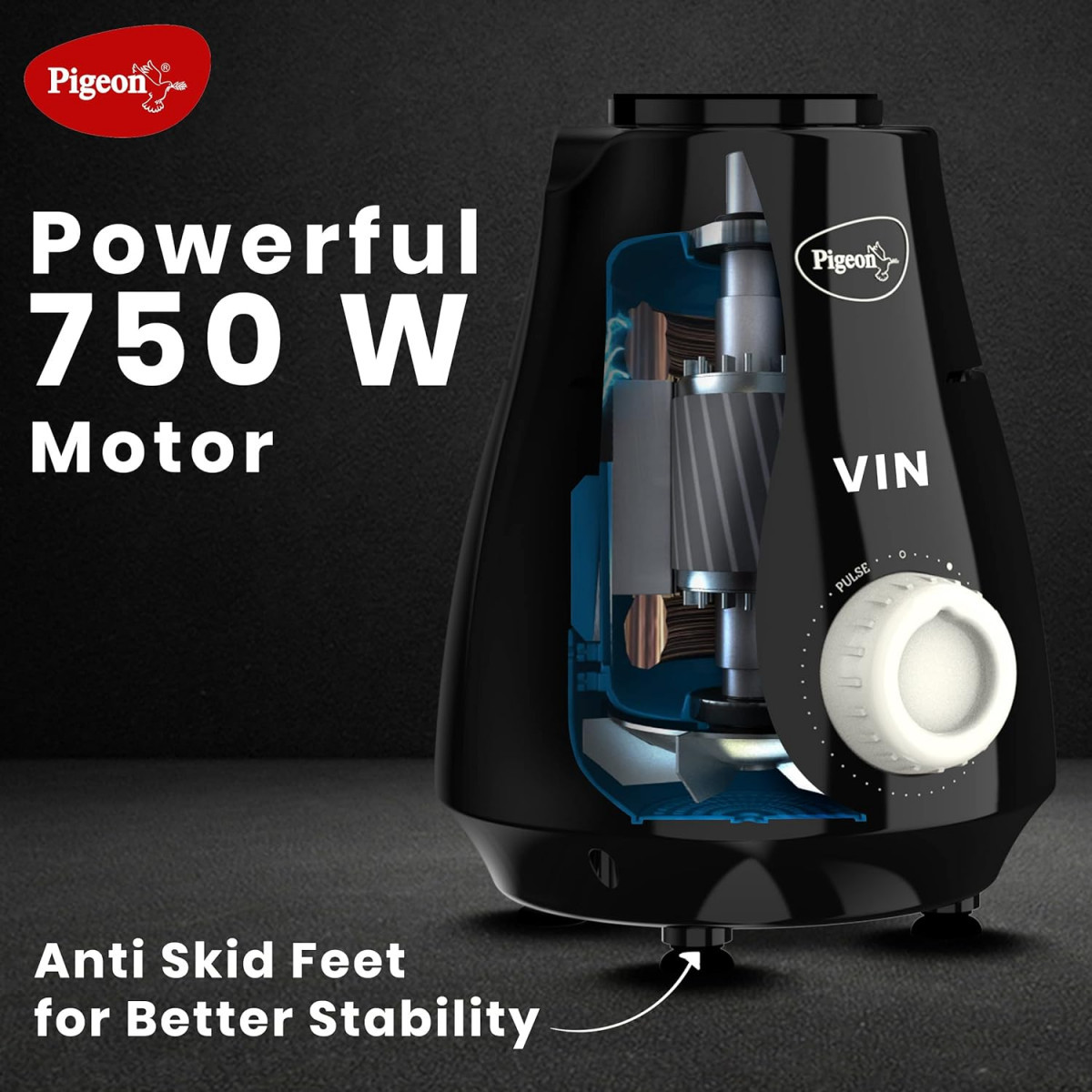 Pigeon by Stovekraft VIN Mixer Grinder Machine for Kitchen  750 Watts  4 MultiPurpose Jars for Juicing  Chutney Making  Dry Grinding  Wet Grinding  Mincing  Blender  Mixer  2 Year Warranty