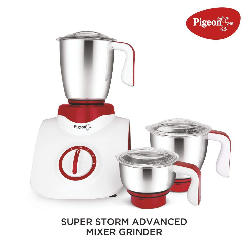 Pigeon Star 550 Watts Mixer Grinder with 3 Stainless Steel Jars for dry grinding wet grinding and making chutney
