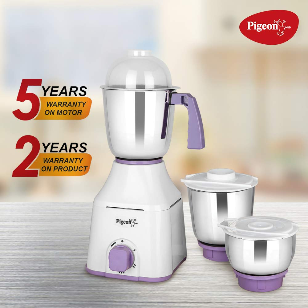Pigeon Star 550 Watts Mixer Grinder with 3 Stainless Steel Jars for dry grinding wet grinding and making chutney