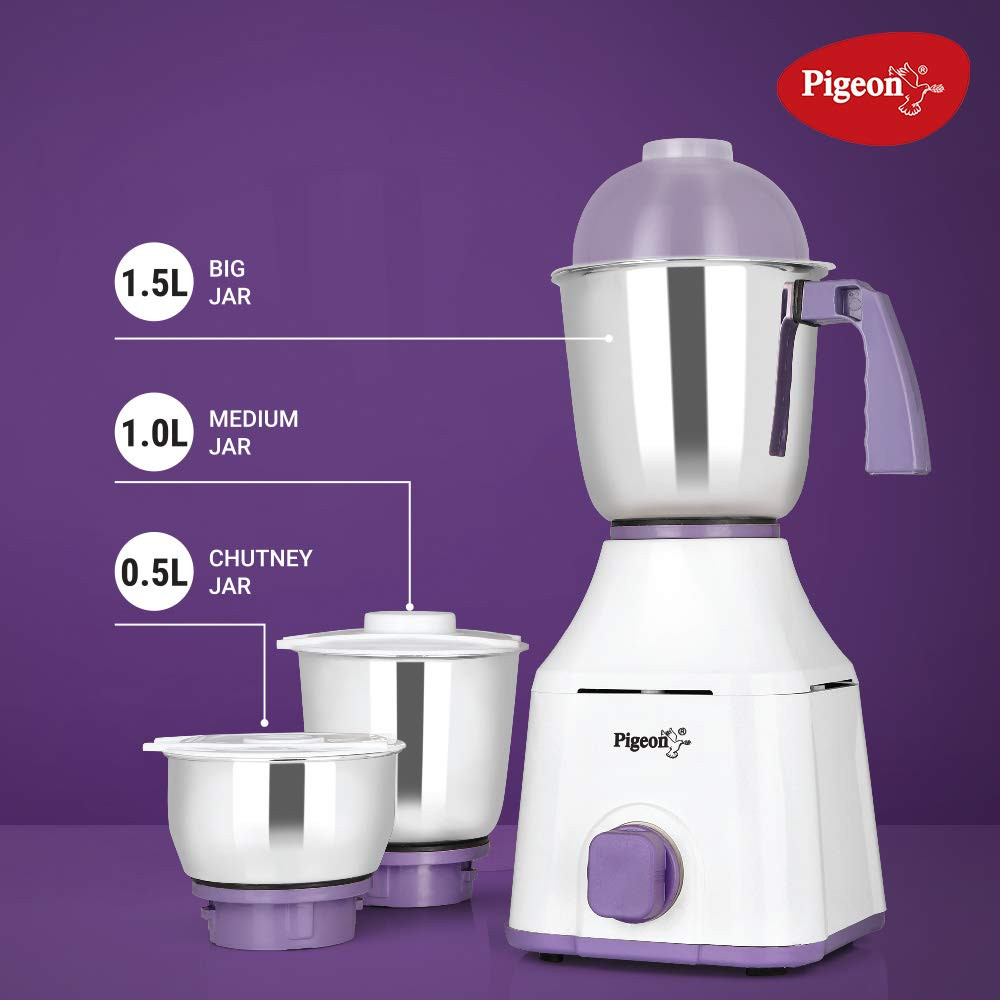 Pigeon Star 550 Watts Mixer Grinder with 3 Stainless Steel Jars for dry grinding wet grinding and making chutney