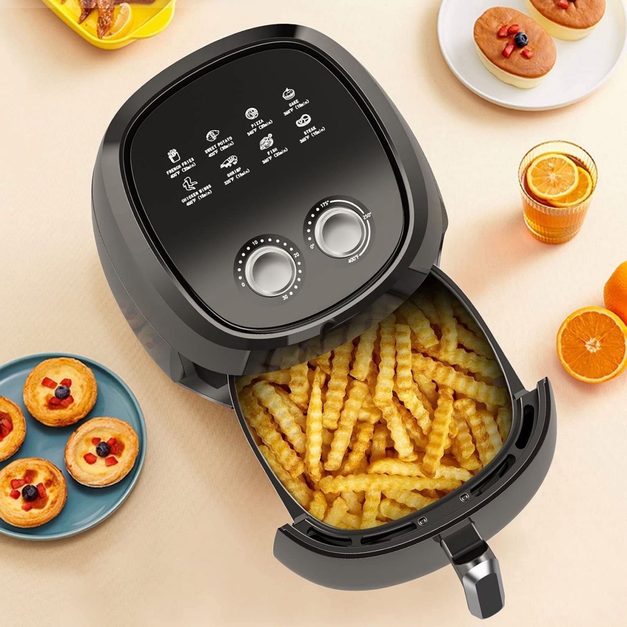 Pink pari Air Fryer 4 L Large Cooking Pan Capacity Convection oven Electric Fryer Toaster Dehydrator