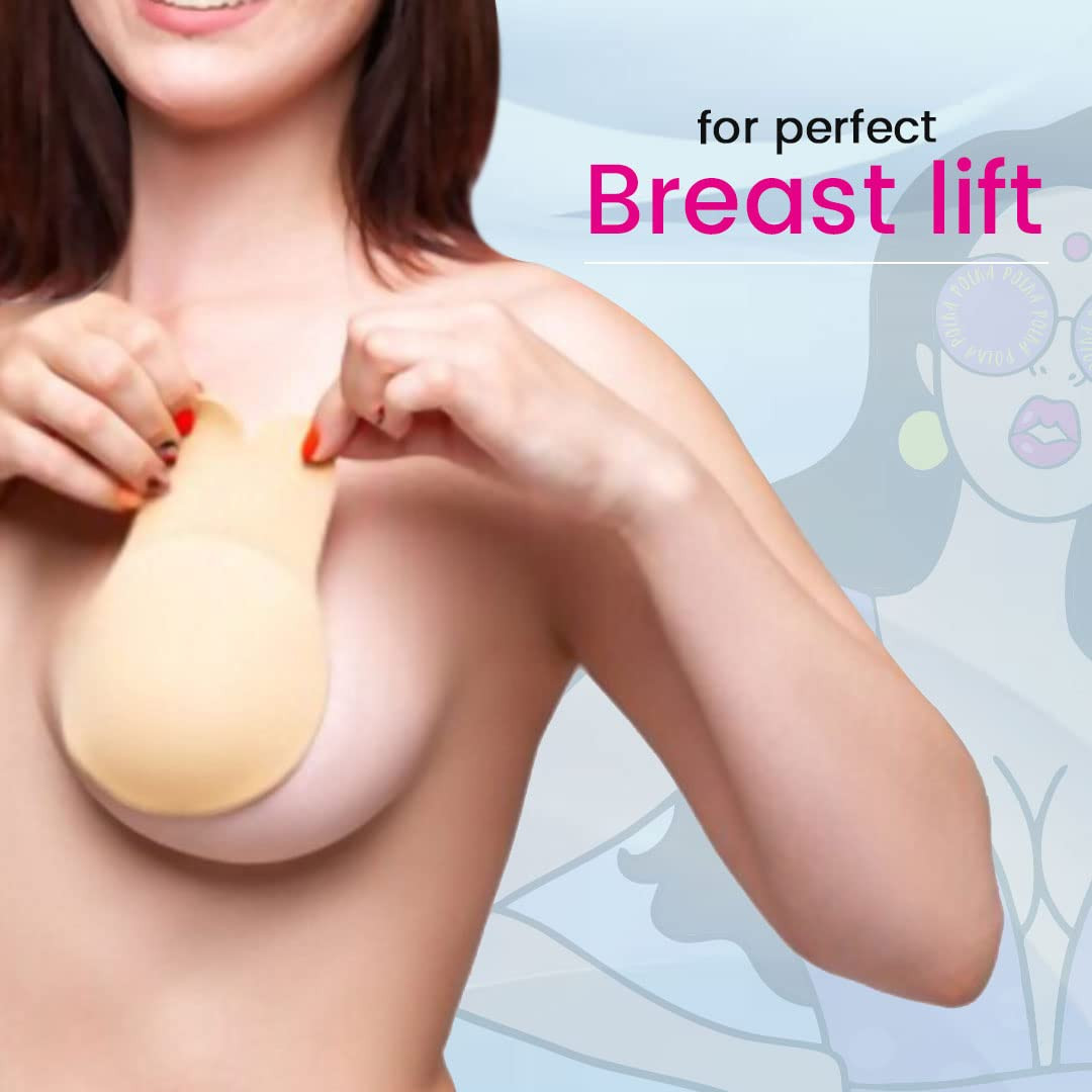 PINQ POLKA Premium Reusable Boob Lift Cup for Perfect Breast Push Up|Ultra  Thin|Breast Cover Cup|Bra Less|Rabbit Shaped in Nude Colour| A-C Cup size