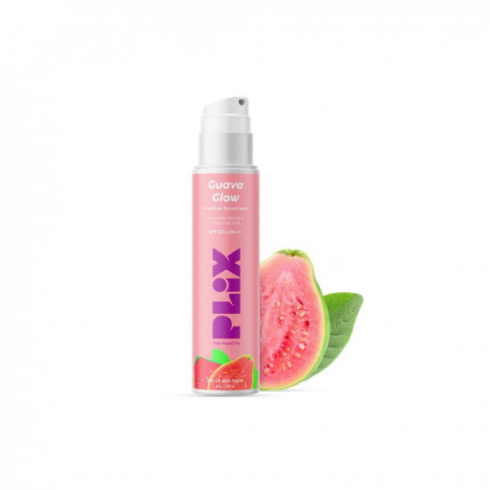 PLIX - THE PLANT FIX SPF 50+ Guava Glow Invisible Sunscreen With PA +++| For UV A, UV B &amp; Blue Light Protection with Ceramides, Vitamin C and Hyaluronic Acid| No White Cast, Cruelty-Free | 50 g