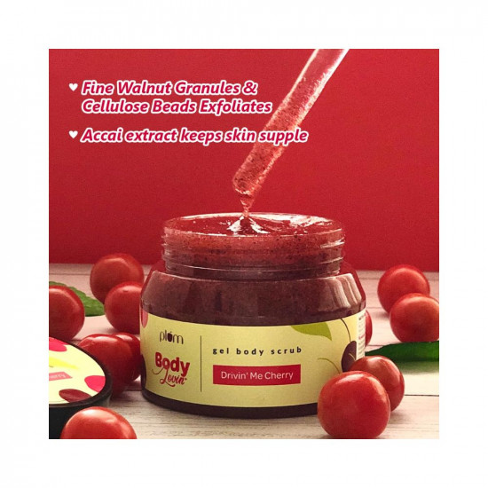 Plum BodyLovin' Drivin' Me Cherry Gel Body Scrub | Sulphate & Paraben Free | 100% Vegan | 200 g