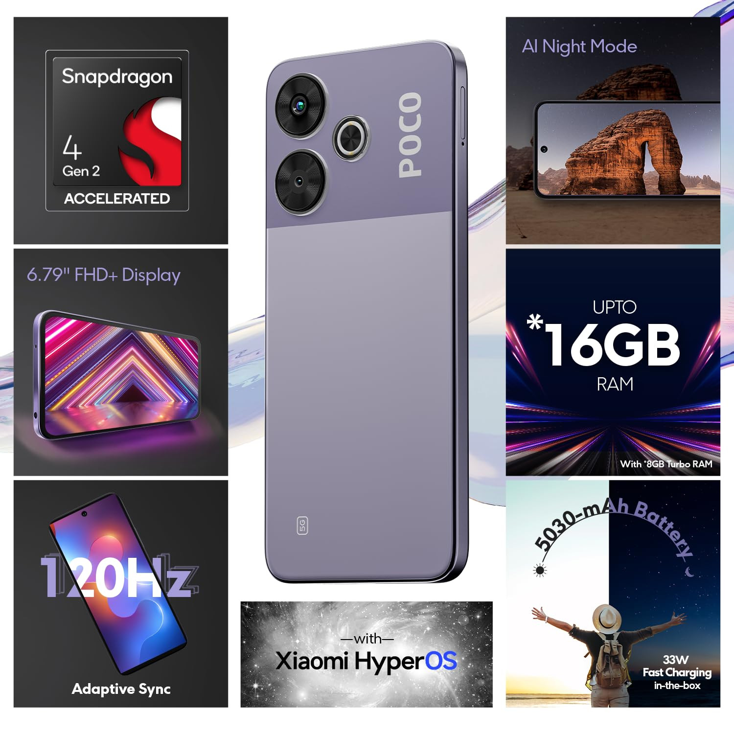 POCO M6 Plus 5G Misty Lavender 6GB RAM 128GB ROM