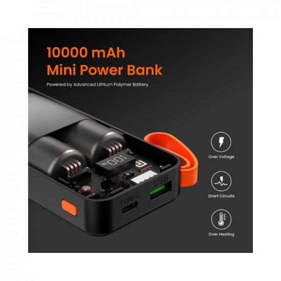 Portronics Ampbox 10K 10000 mAh Power Bank with 22.5W Fast Charging, Digital Display, Dual Output(Type C PD + USB), Type C Input, Wake Up Button(Black)