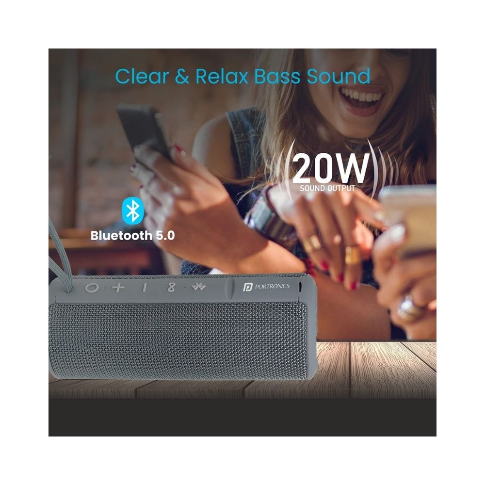 Portronics Breeze Plus POR-545 20W Bluetooth 50 Portable Stereo Speaker - Grey