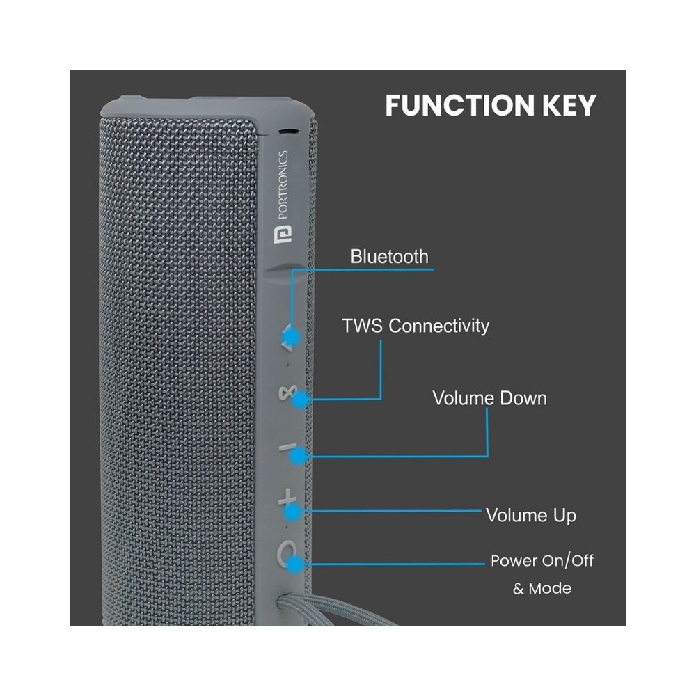 Portronics Breeze Plus POR-545 20W Bluetooth 50 Portable Stereo Speaker - Grey