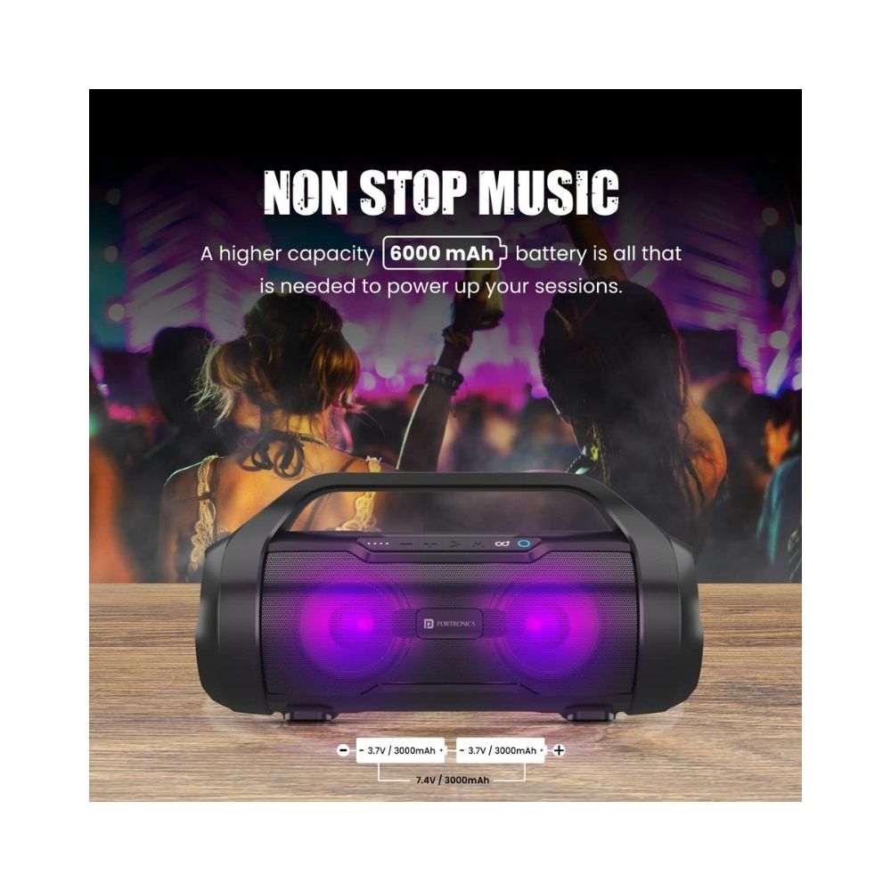 Portronics Dash 11 40W Bluetooth Speaker with Multi Color LED Light - Black
