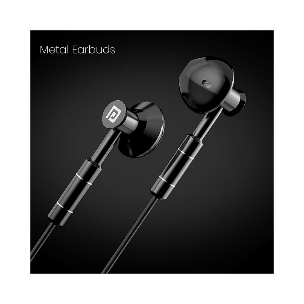 Portronics Ear 1 in-Ear Wired Earphones Crystal Clear Sound with Mic, Metal Earbuds, TPE + Nylon Braided Wire(Black)