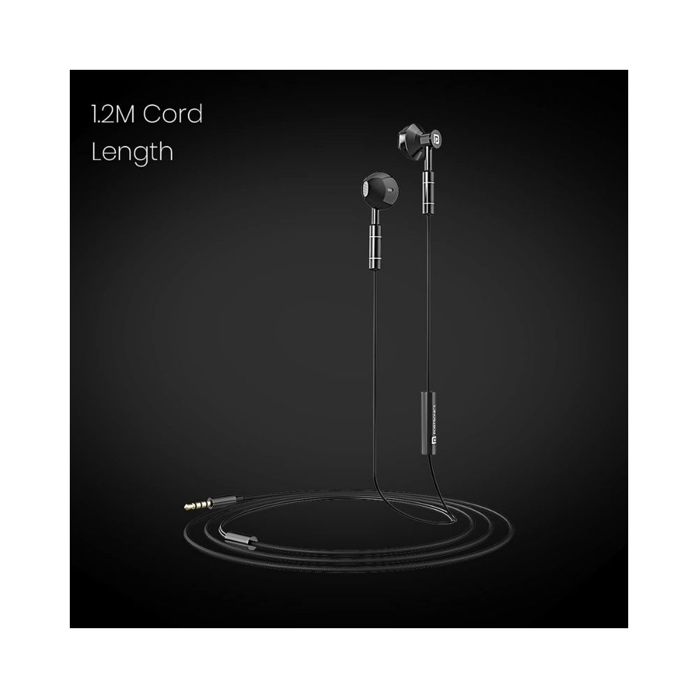 Portronics Ear 1 in-Ear Wired Earphones Crystal Clear Sound with Mic, Metal Earbuds, TPE + Nylon Braided Wire(Black)