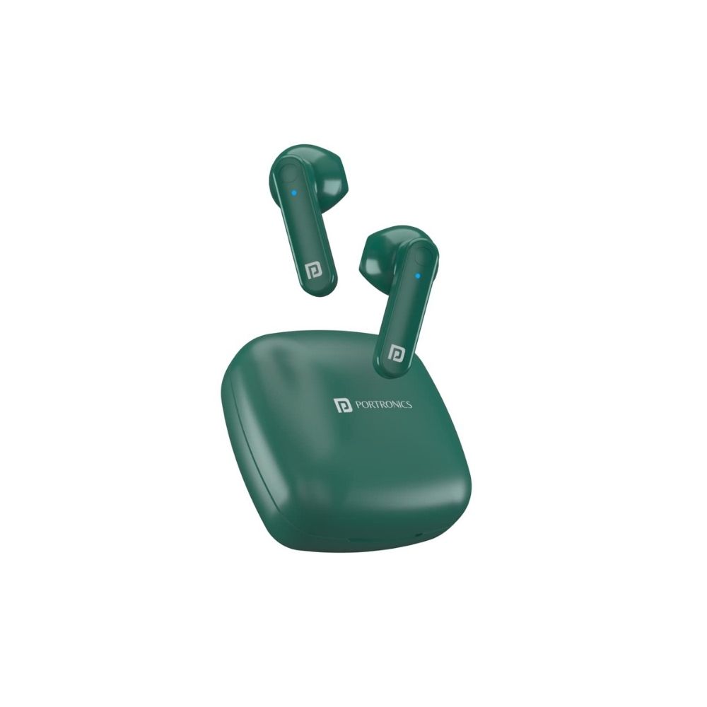 Portronics Harmonics Twins S2 Wireless Sports Earbuds Bluetooth 5.0 I Voice Assistant I 20 Hrs Playtime with Case I Type C Charging (Green)