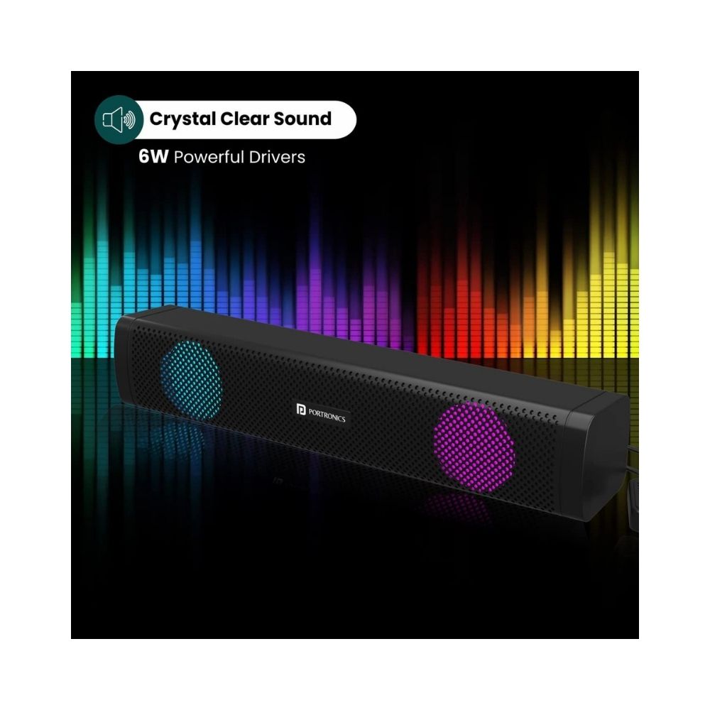 Portronics in Tune 1 6W Portable Wired USB Speaker for LaptopDesktop with LED Light-Black With RGB Light