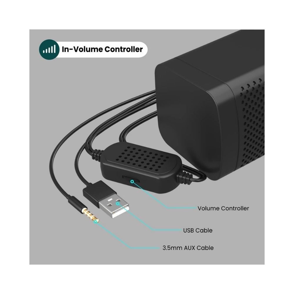 Portronics in Tune 1 6W Portable Wired USB Speaker for LaptopDesktop with LED Light-Black With RGB Light