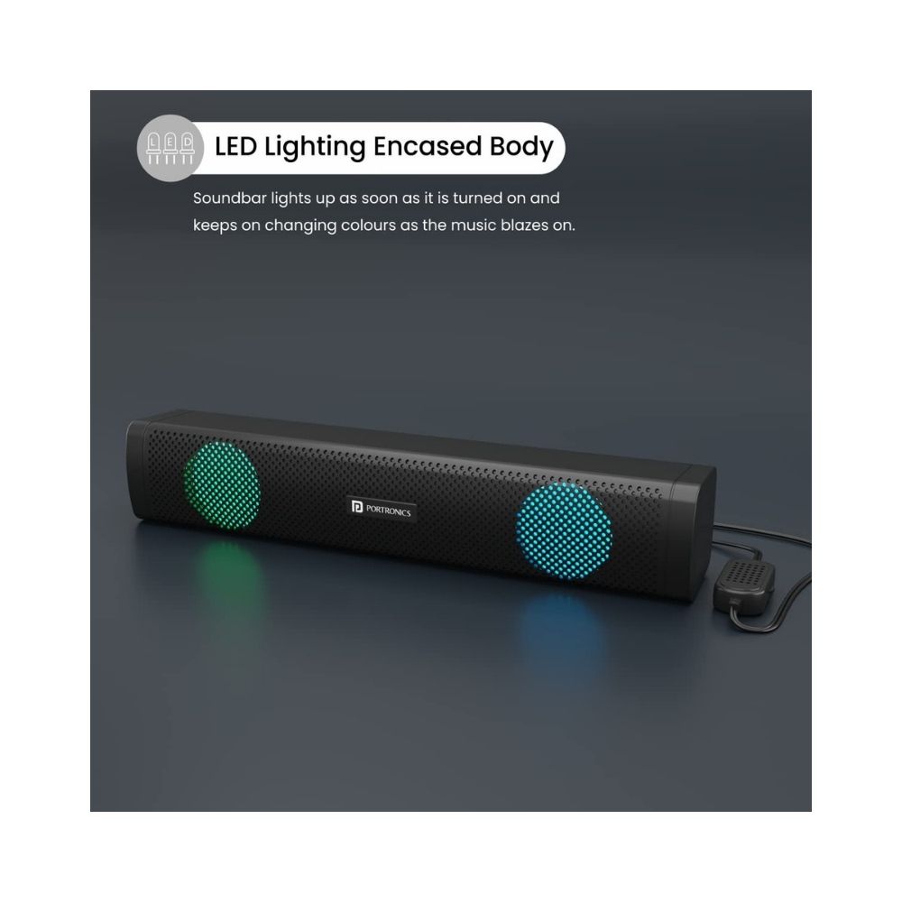 Portronics in Tune 1 6W Portable Wired USB Speaker for LaptopDesktop with LED Light-Black With RGB Light