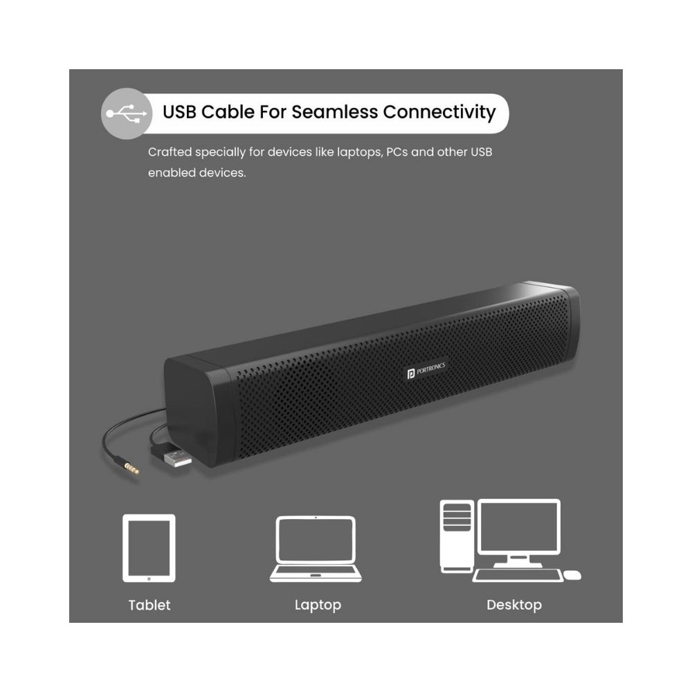 Portronics in Tune 2 6W Portable USB Wired Speaker for LaptopDesktop Sound Black - Without Light