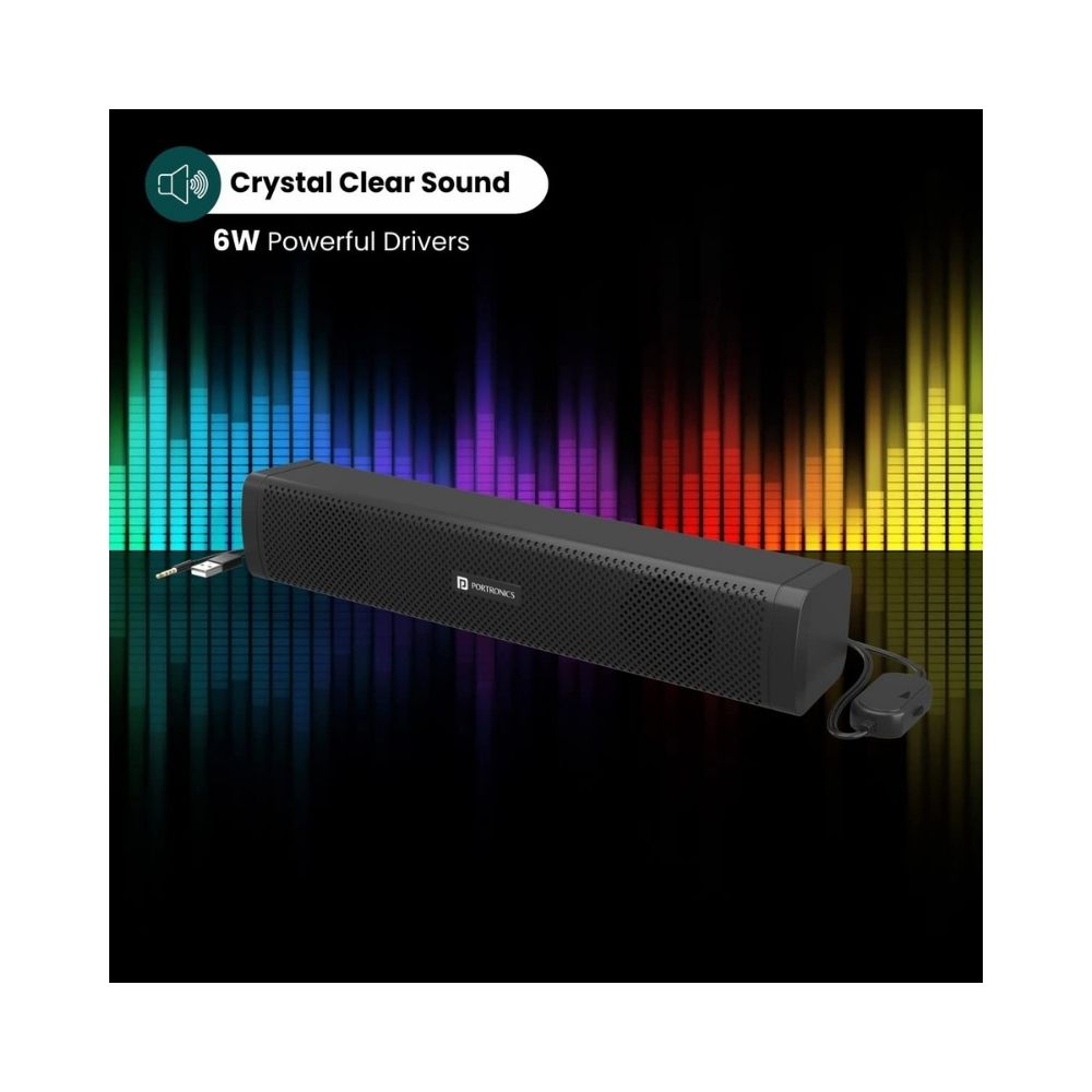 Portronics in Tune 2 6W Portable USB Wired Speaker for LaptopDesktop Sound Black - Without Light