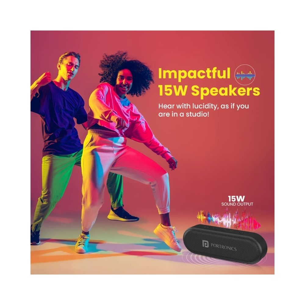 Portronics Phonic 15W Portable Wireless Bluetooth Speaker with TWS - Black