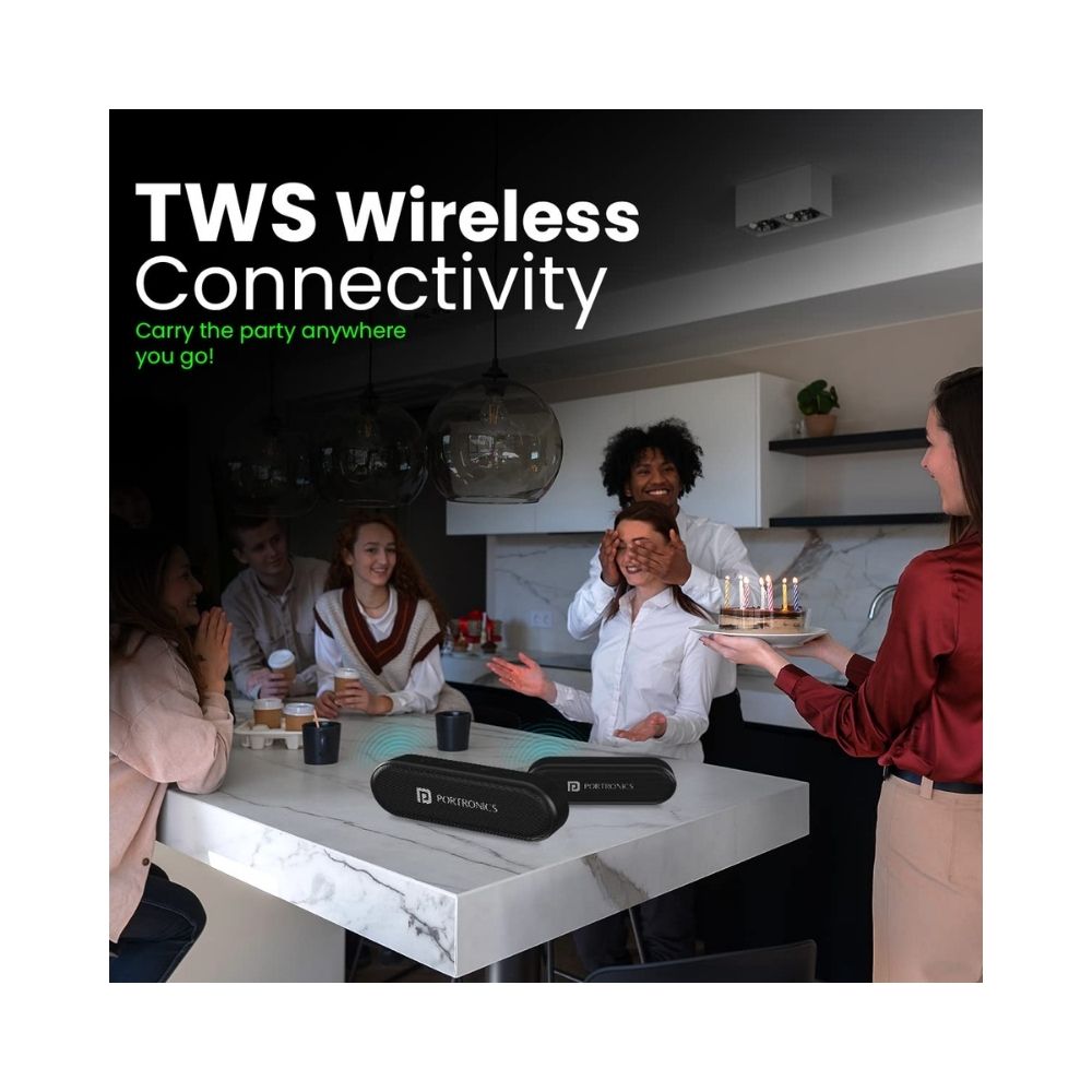 Portronics Phonic 15W Portable Wireless Bluetooth Speaker with TWS - Black