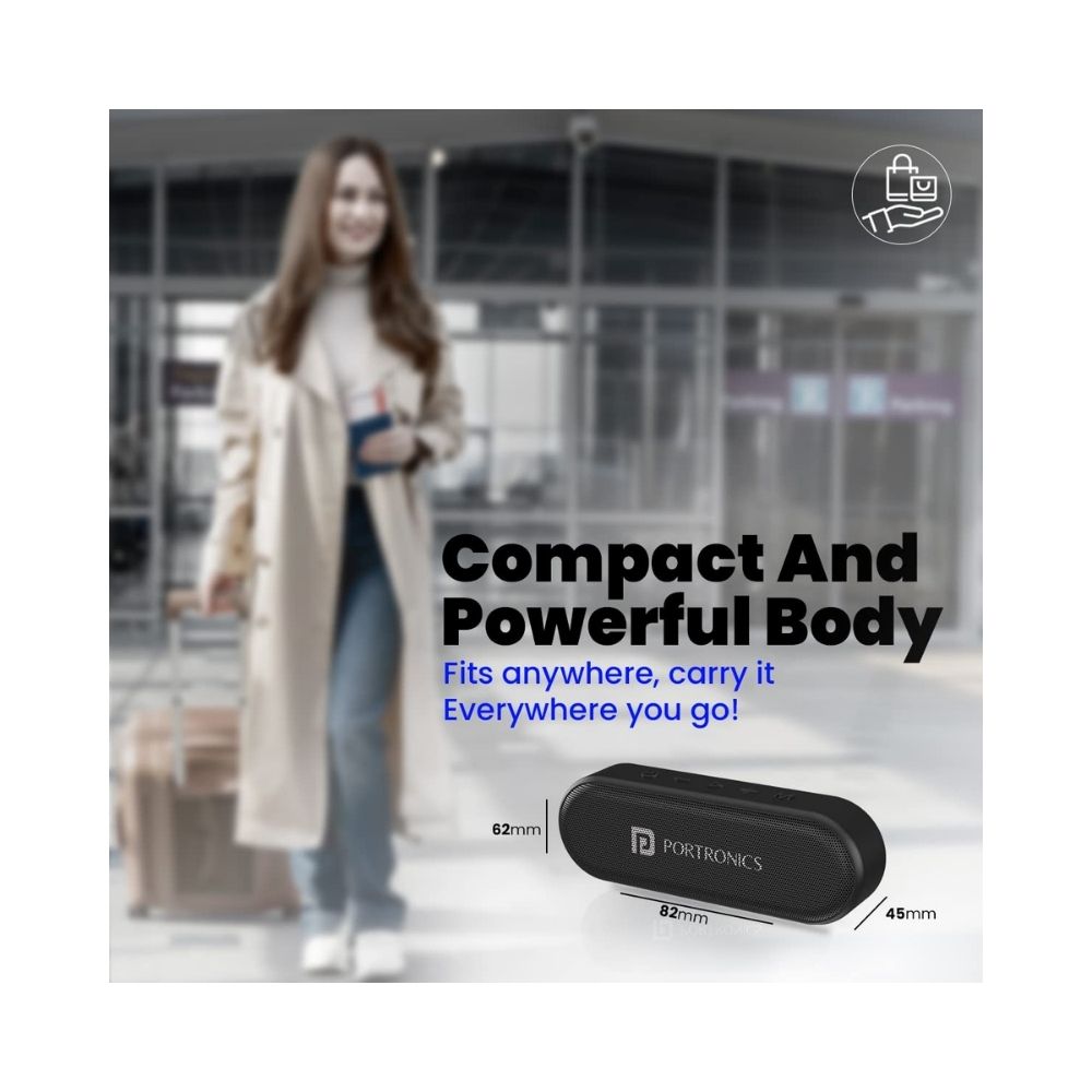 Portronics Phonic 15W Portable Wireless Bluetooth Speaker with TWS - Black