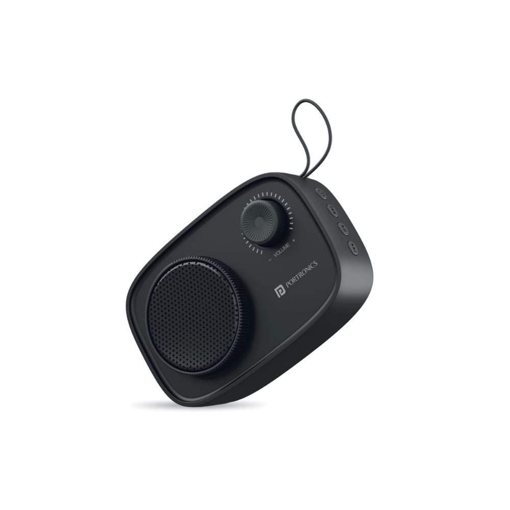 Portronics Pixel 2 Wireless Bluetooth Portable Speaker with Micro SD 35mm Aux 3W Output Retro Volume KnobBlack