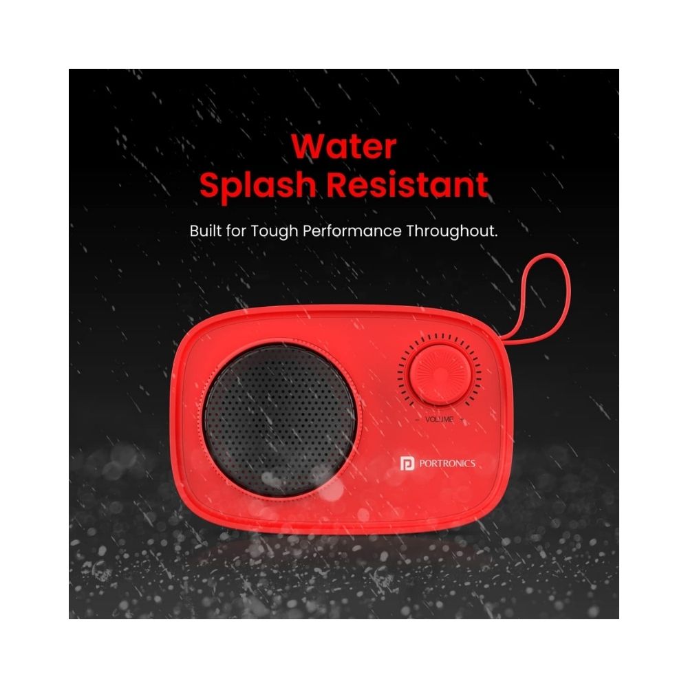 Portronics Pixel 2 Wireless Bluetooth Portable Speaker with Micro SD 35mm Aux 3W Output Retro Volume KnobRed