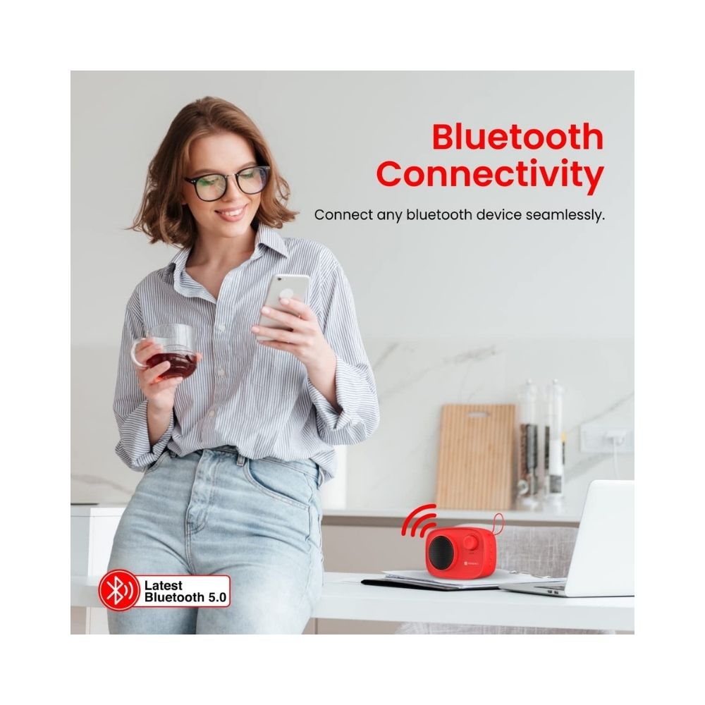 Portronics Pixel 2 Wireless Bluetooth Portable Speaker with Micro SD 35mm Aux 3W Output Retro Volume KnobRed