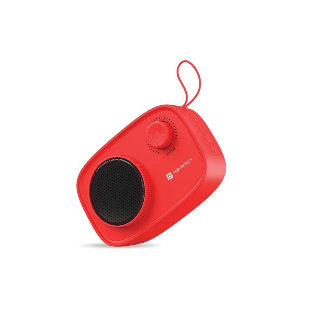Portronics Pixel 2 Wireless Bluetooth Portable Speaker with Micro SD 35mm Aux 3W Output Retro Volume KnobRed