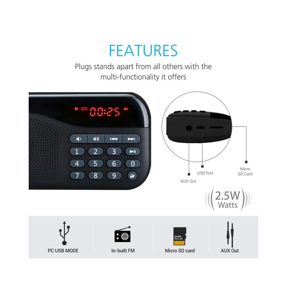 Portronics Plugs POR-141 Portable Speaker with FM & Micro SD Card Support (Black)