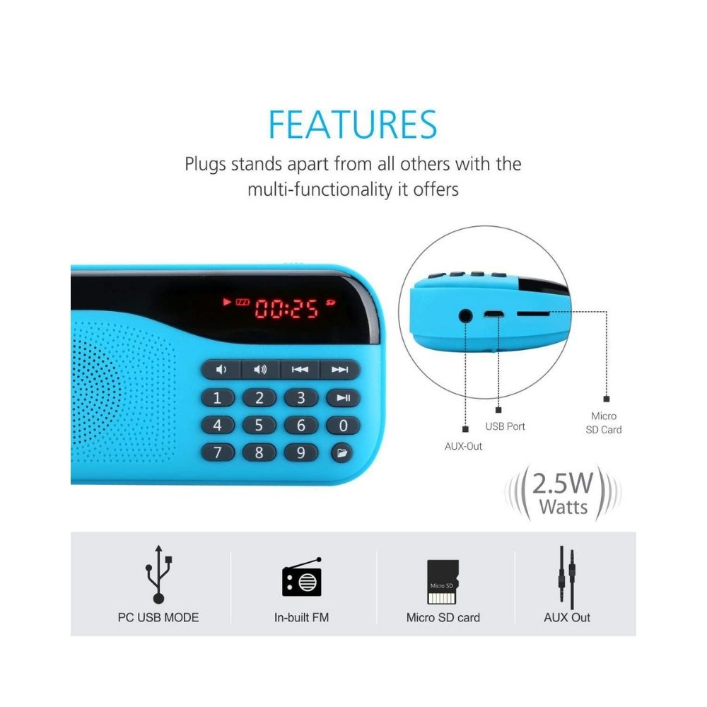 Portronics POR-142 Plugs Portable Speaker with FM  MicroSD card Support Blue