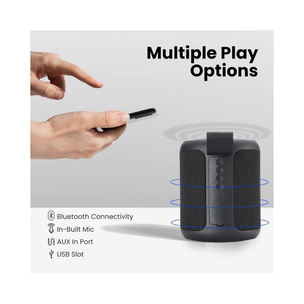 Portronics SoundDrum P 20W Portable Bluetooth Speaker with 6-7 hrs Playback Time Handsfree Calling USB Slot Aux-in Port Type C Charging Black