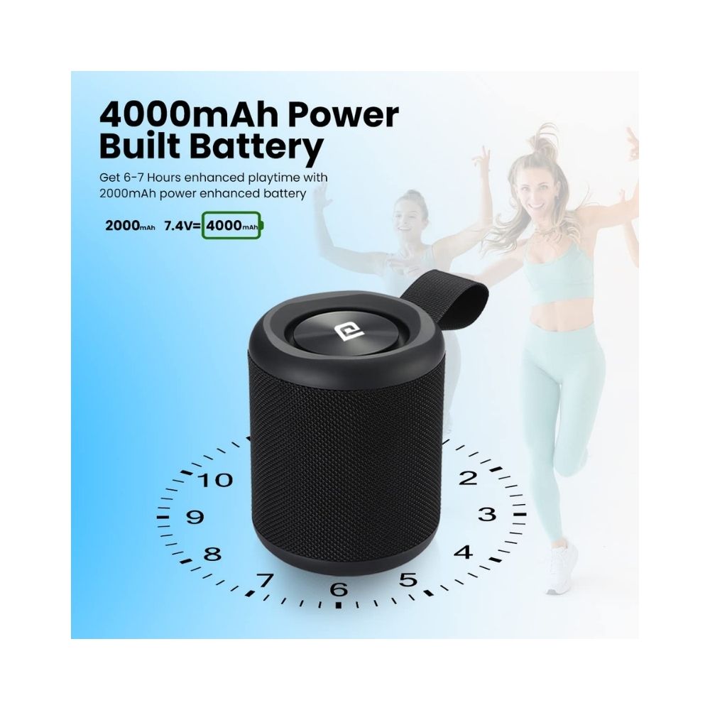 Portronics SoundDrum P 20W Portable Bluetooth Speaker with 6-7 hrs Playback Time Handsfree Calling USB Slot Aux-in Port Type C Charging Black