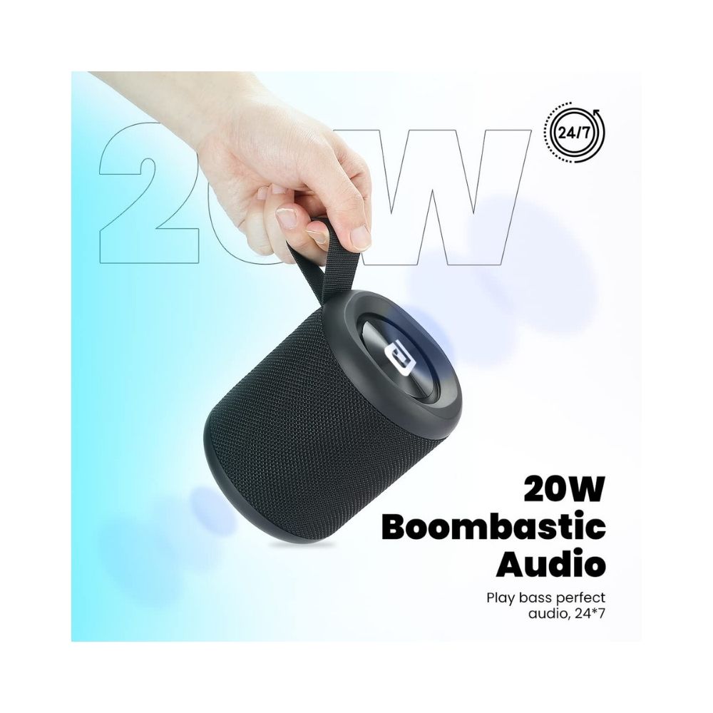 Portronics SoundDrum P 20W Portable Bluetooth Speaker with 6-7 hrs Playback Time Handsfree Calling USB Slot Aux-in Port Type C Charging Black