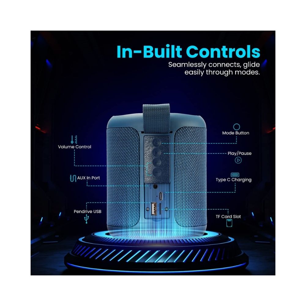 Portronics SoundDrum P 20W Portable Bluetooth Speaker with 6-7 hrs Playback Time Handsfree Calling USB Slot Aux-in Port Type C Charging Blue
