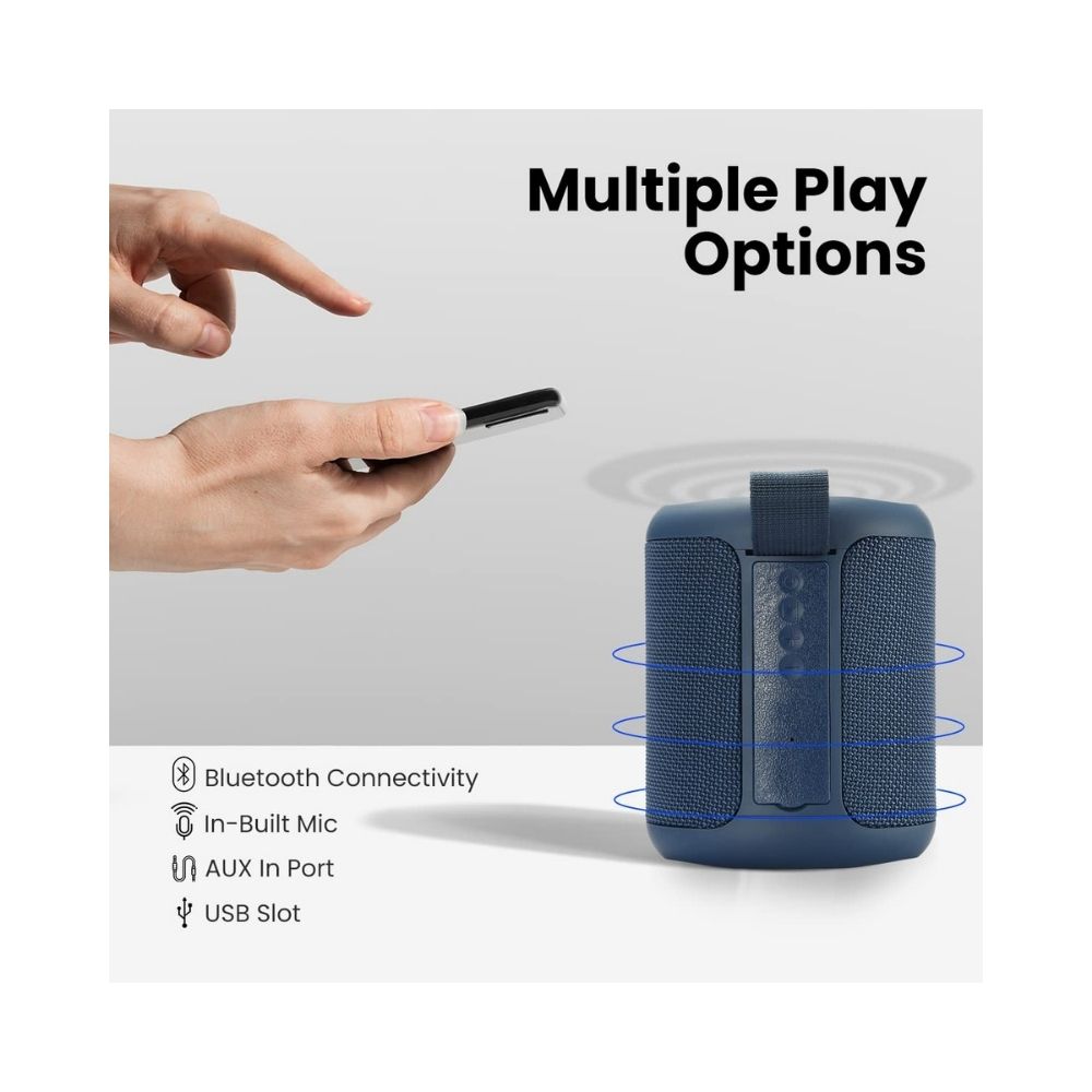 Portronics SoundDrum P 20W Portable Bluetooth Speaker with 6-7 hrs Playback Time Handsfree Calling USB Slot Aux-in Port Type C Charging Blue