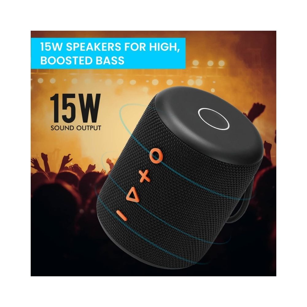Portronics SoundDrum Plus a 15W POR-1040 Bluetooth 50 Portable Stereo Speaker Comes with Boosted Bass - Black