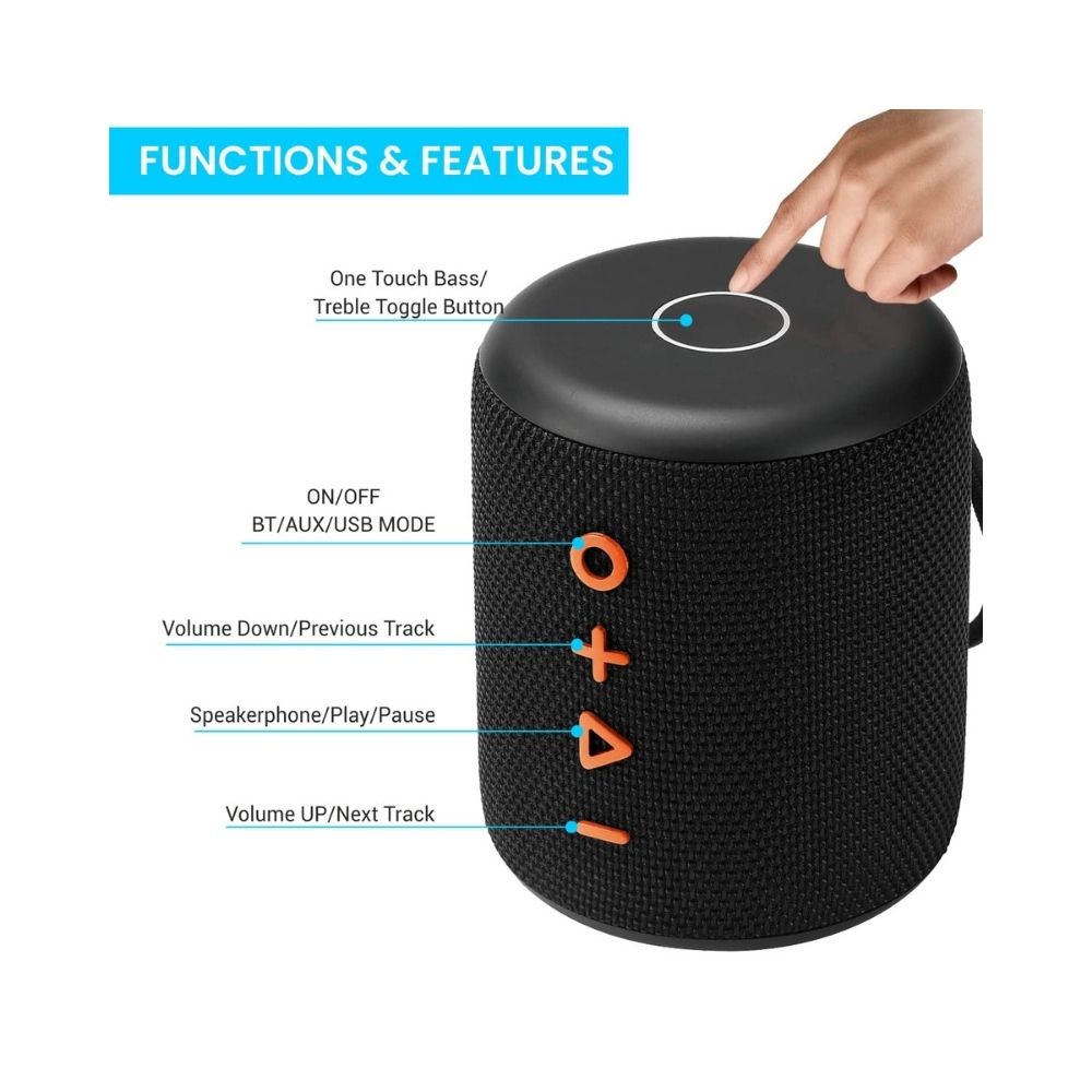 Portronics SoundDrum Plus a 15W POR-1040 Bluetooth 50 Portable Stereo Speaker Comes with Boosted Bass - Black