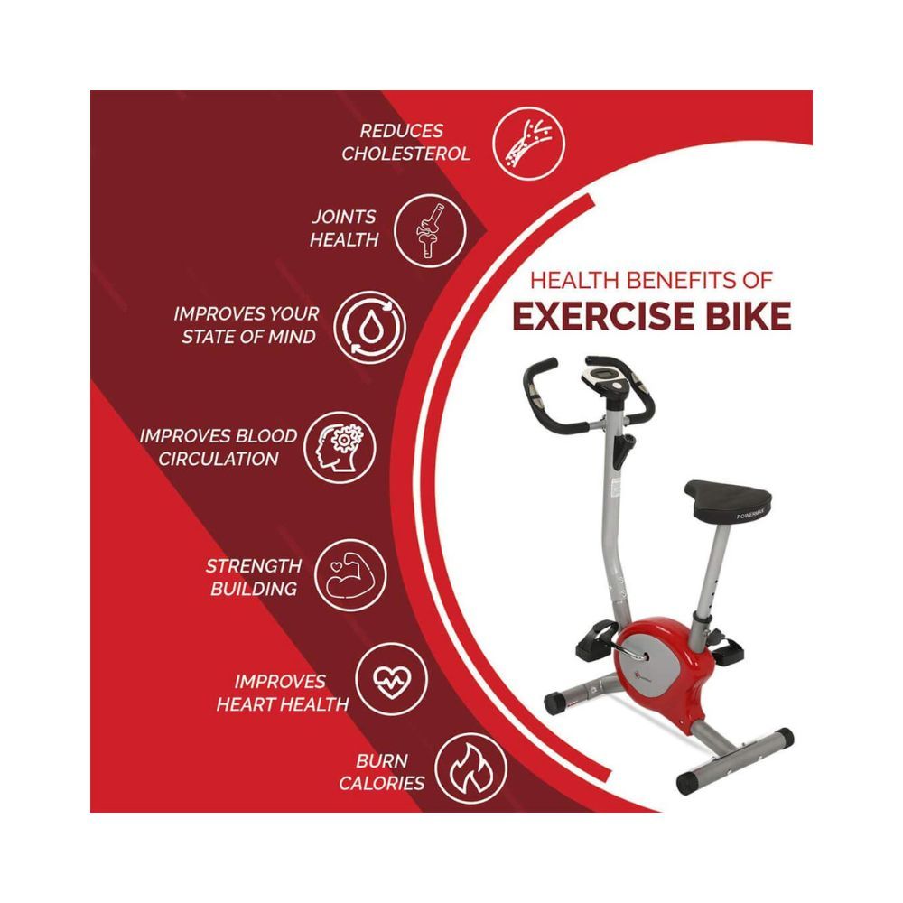 PowerMax Fitness BU-200 Exercise Upright Bike with Anti-Skid Pedals, Adjustable Foot Strap and Vertical Seat Adjustment for Home Gym - White