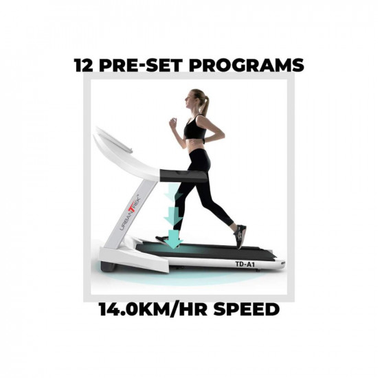 PowerMax Fitness Urban Trek TD-A1 4.0HP Peak Pre-Installed Motorized Treadmill with Android and iOS App, black