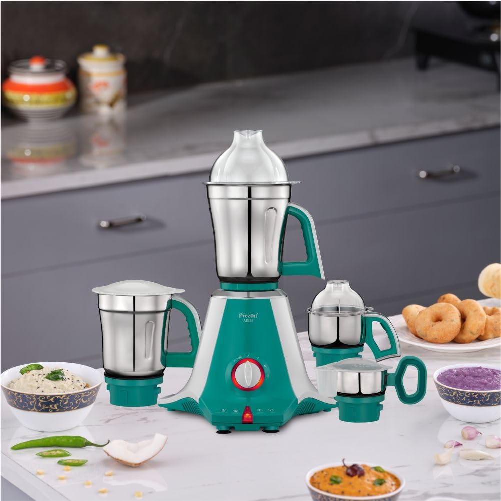 Preethi Aries MG 216 mixer grinder 750 watt Green 4 Jars Vega W5 motor with 5yr Warranty  Lifelong Free Service