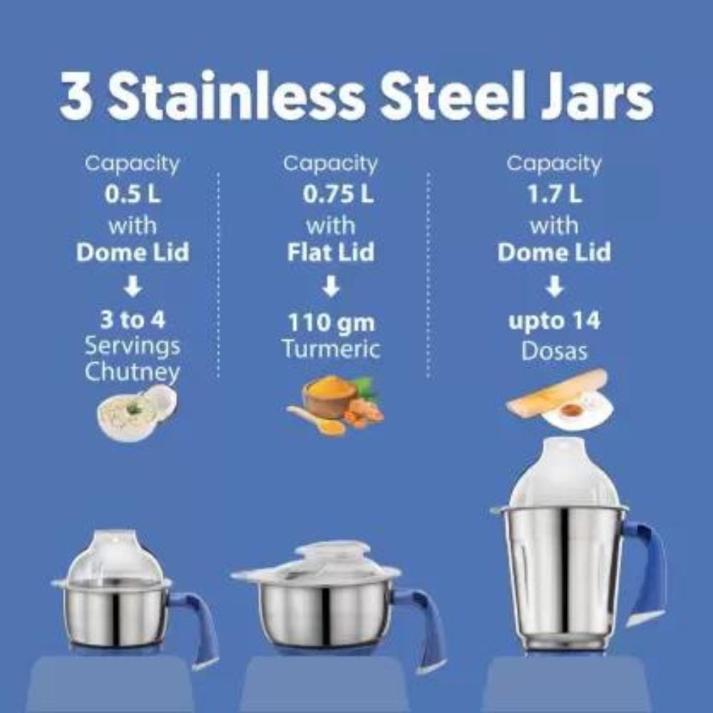 Preethi Blue Leaf Gold MG 150 Mixer Grinder 750 watt 3 Jars White