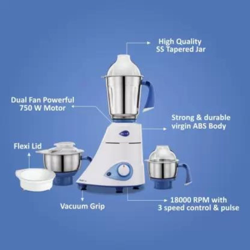 Preethi Blue Leaf Gold MG 150 Mixer Grinder 750 watt 3 Jars White