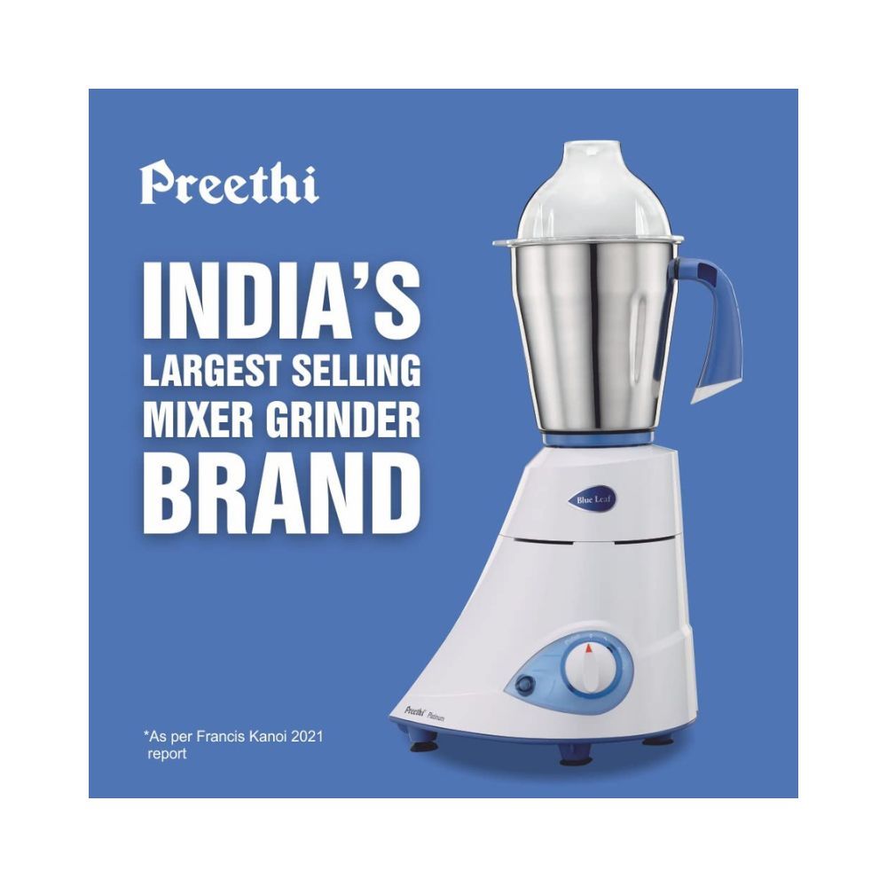 Preethi Blue Leaf Platinum MG 139 mixer grinder, 750 watt, White, 4 jars