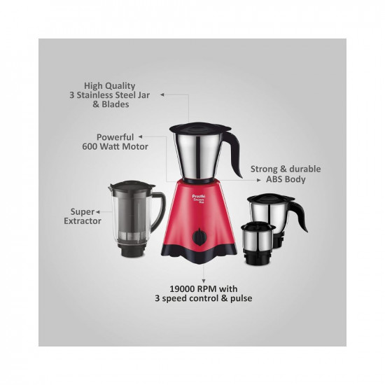 Preethi Crown Plus MG-258 Mixer Grinder 600 Watt WhitePurple 4 Jars - Super Extractor Juicer Jar with 5yr Motor Warranty  Lifelong Free Service Acrylonitrile Butadiene Styrene