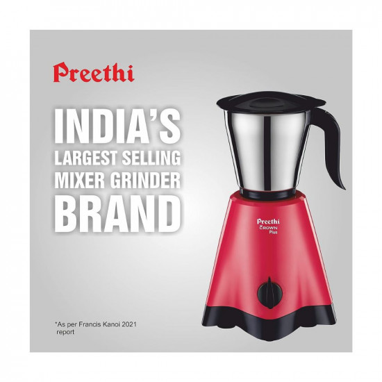 Preethi Crown Plus MG-258 Mixer Grinder 600 Watt WhitePurple 4 Jars - Super Extractor Juicer Jar with 5yr Motor Warranty  Lifelong Free Service Acrylonitrile Butadiene Styrene