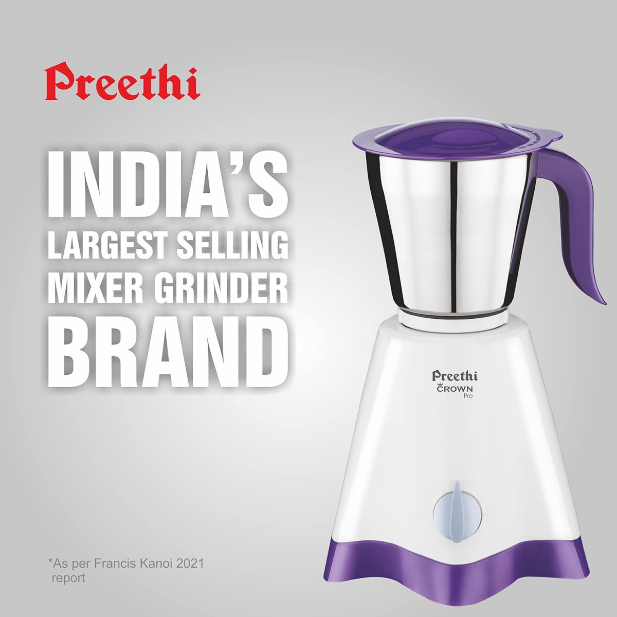 Preethi Crown Pro MG-254 Mixer grinder 600 watt WhitePurple 3 Jars with 5yr Motor Warranty  Lifelong Free Service